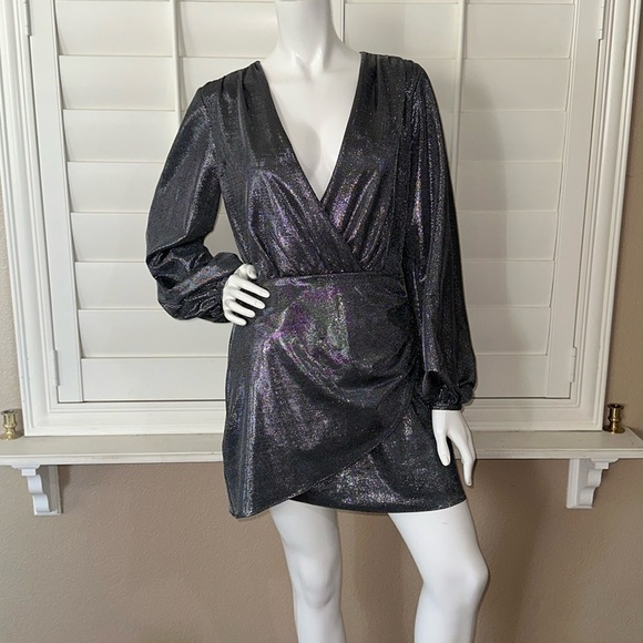 Ramy Brook Bonny Metallic Silver Mini Dress - Picture 1 of 11